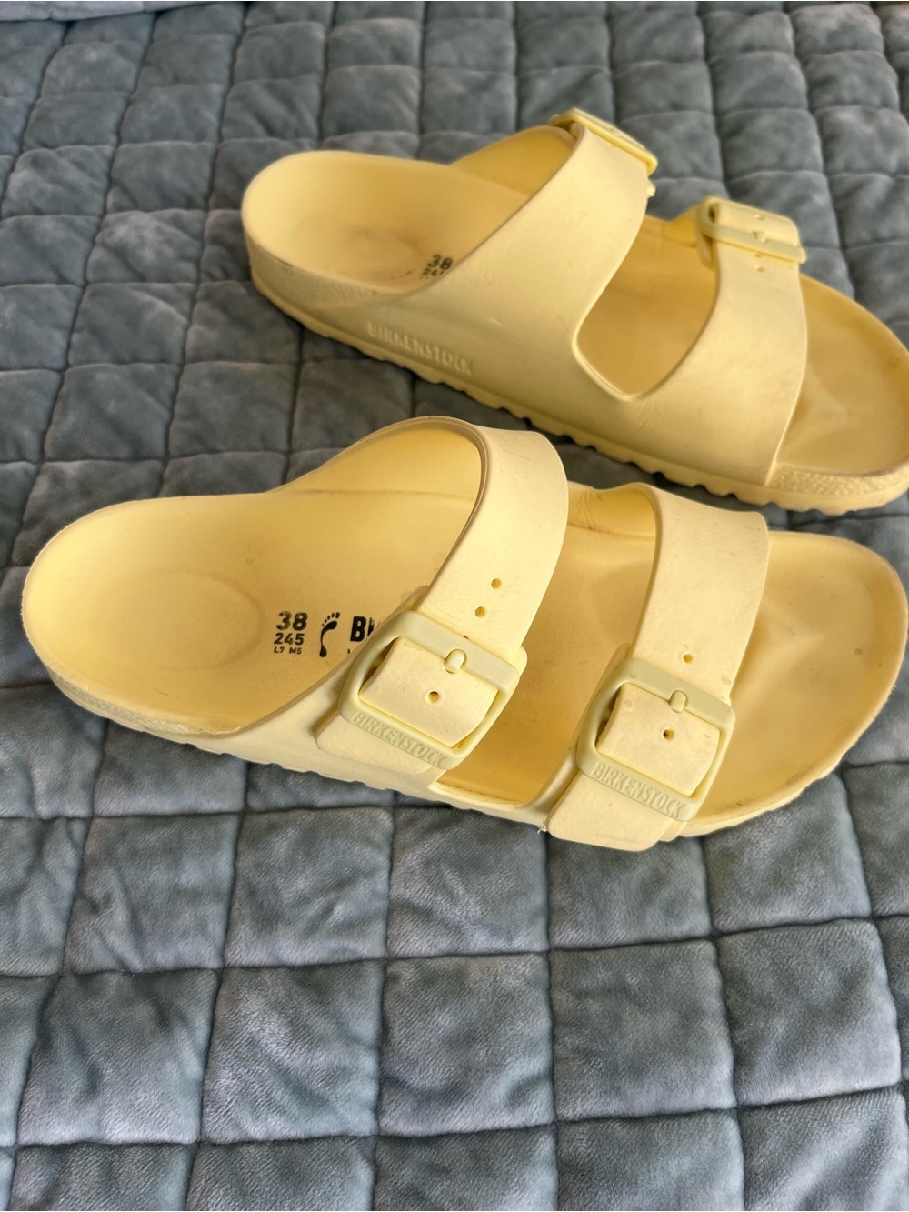 Birkenstock Two-Strap Arizona Sandals in Pale Yellow